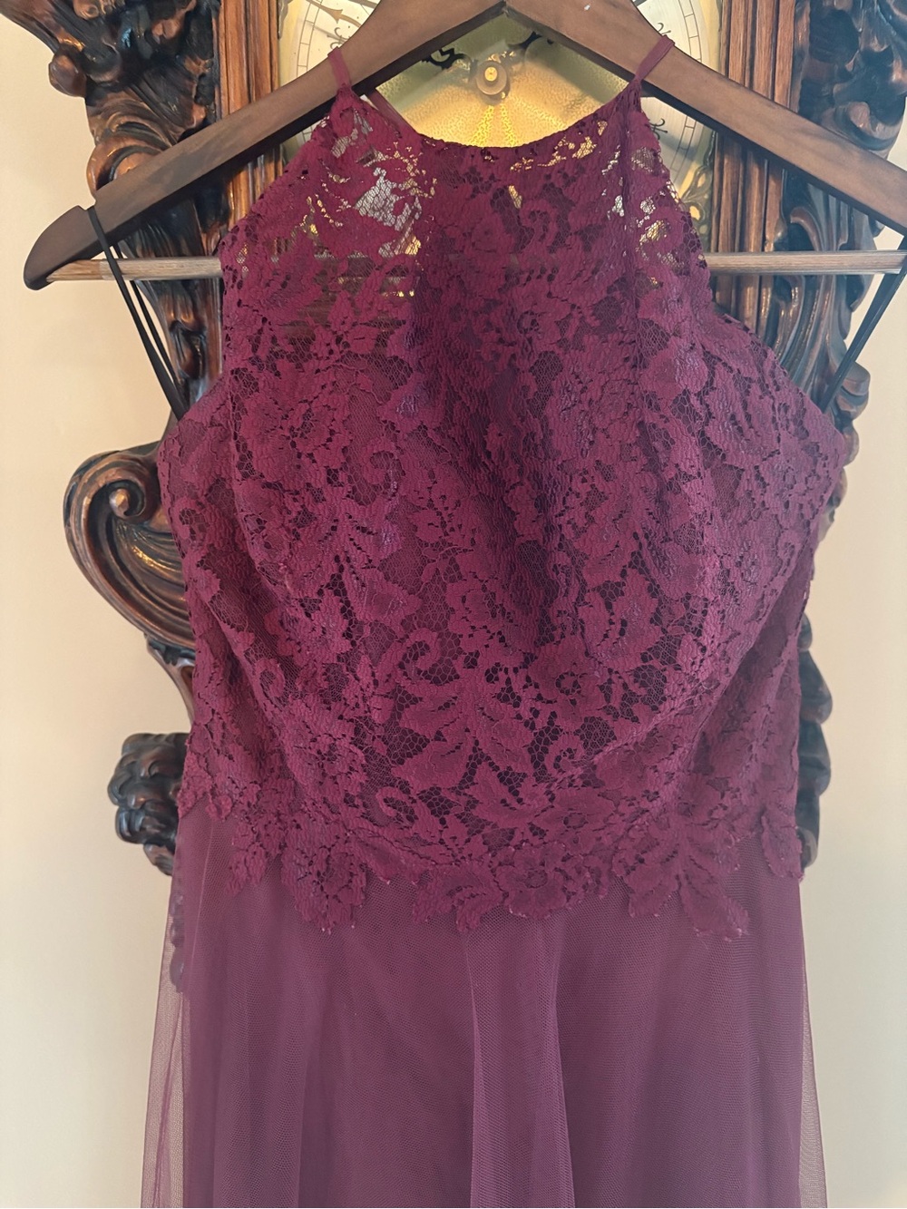 Elegant Burgundy Lace Halter Maxi Dress - Picture 2 of 3